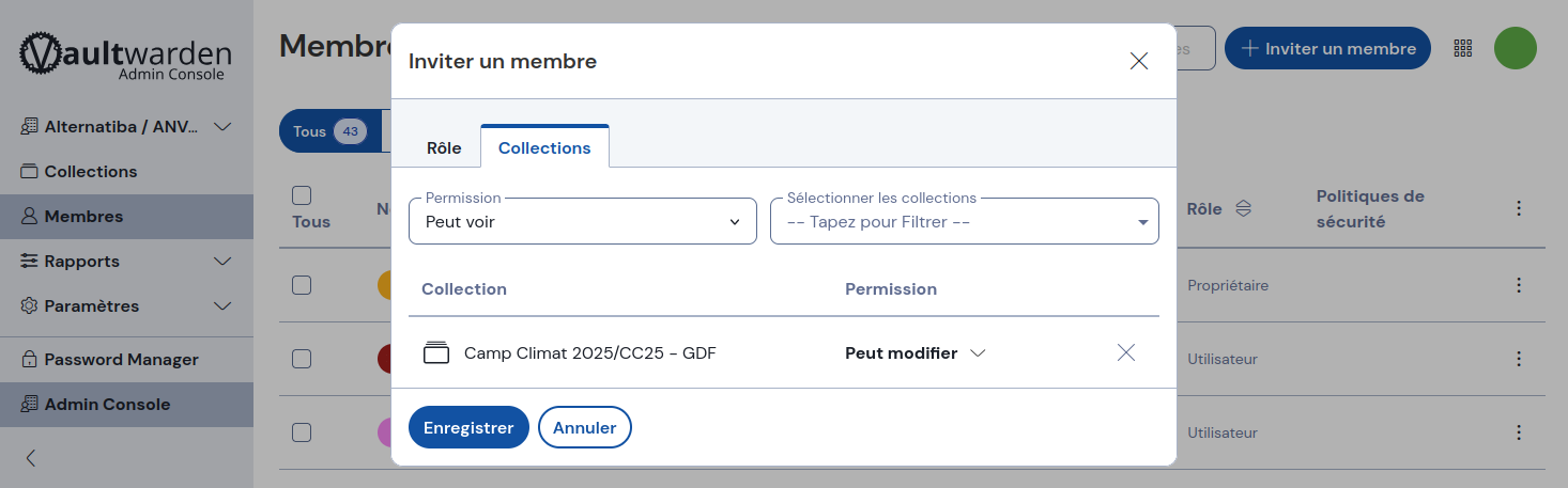 Inviter un membre : collections