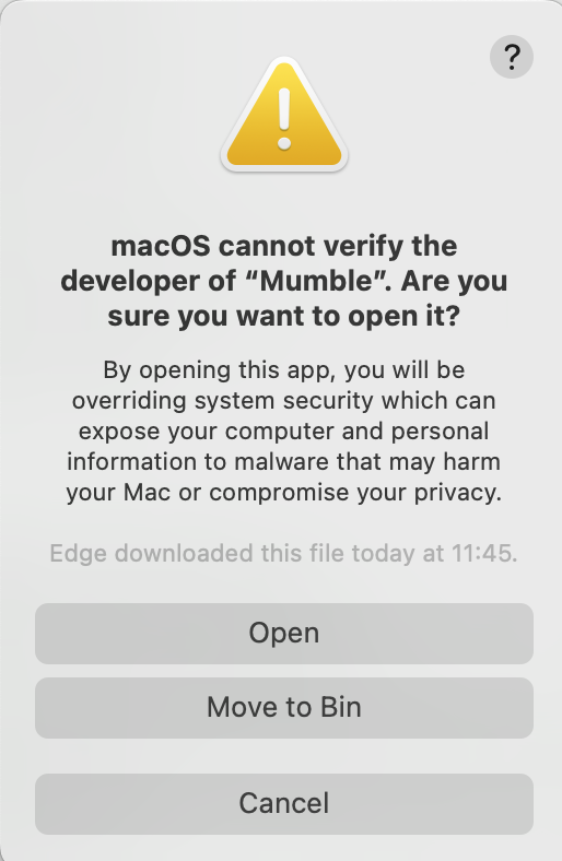 macOS cannot verify the developer of "Mumble"