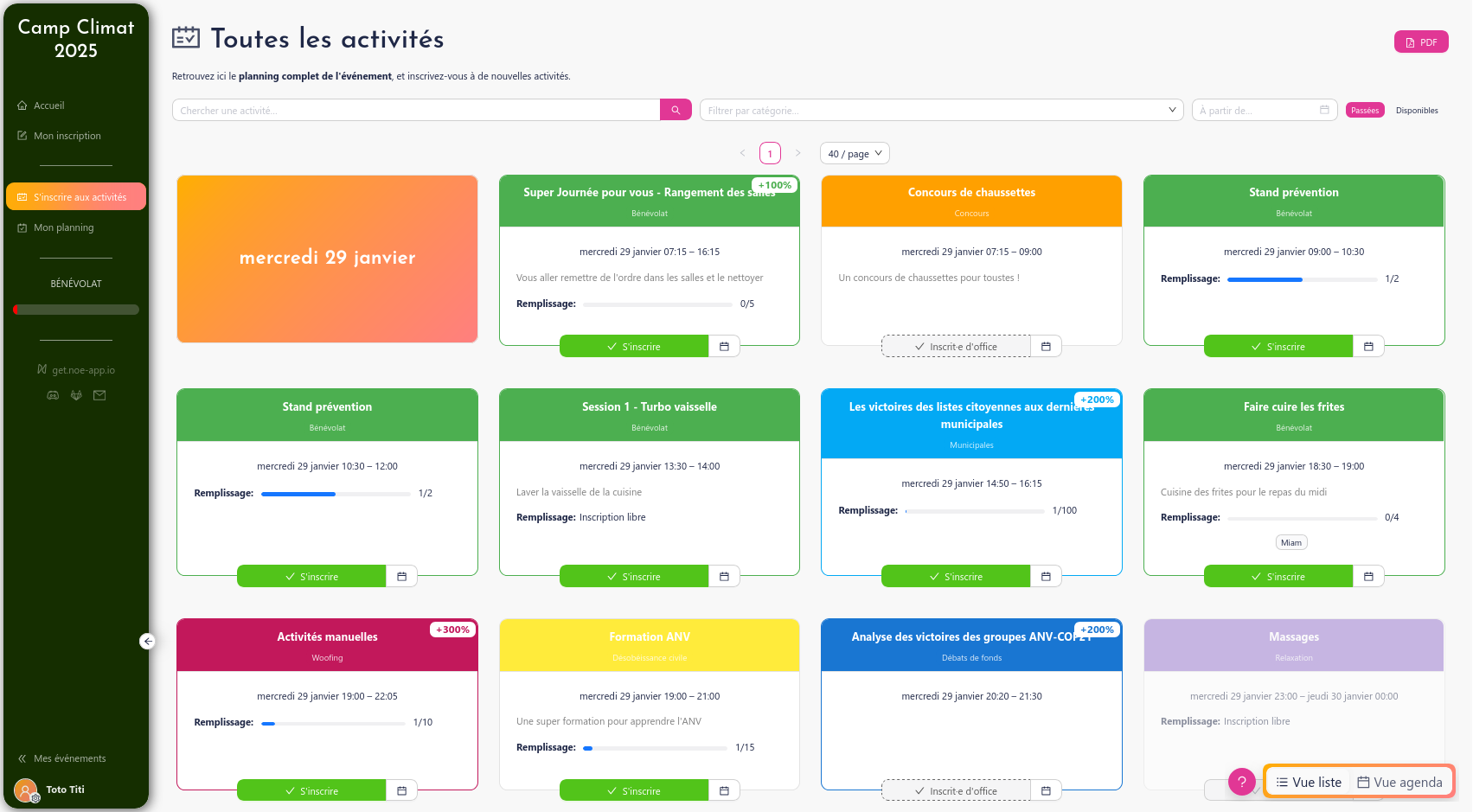 S'inscrire aux activités